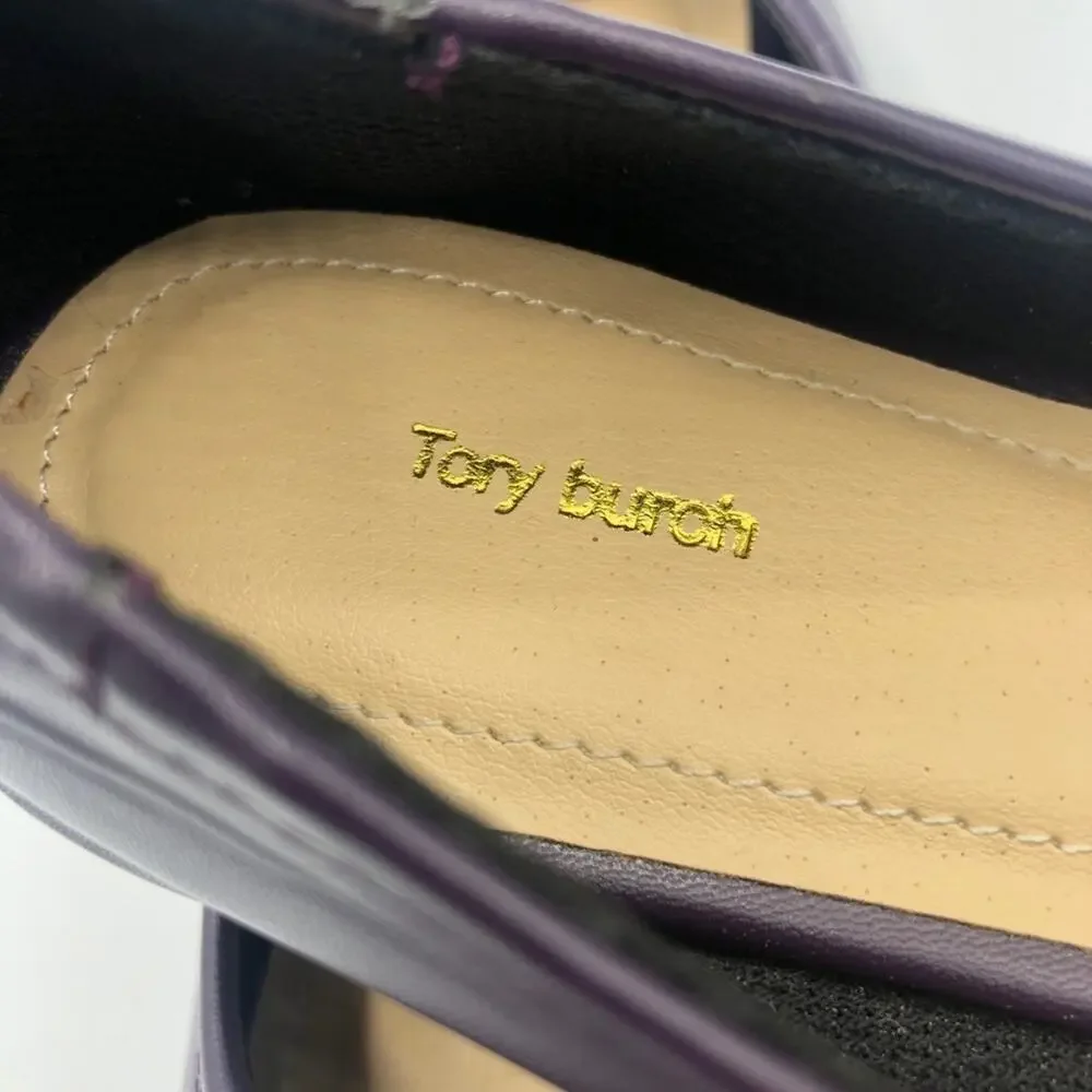 Tory Burch Minnie Purple Leather Ballet Flats Womens 5 Comfort Slip On